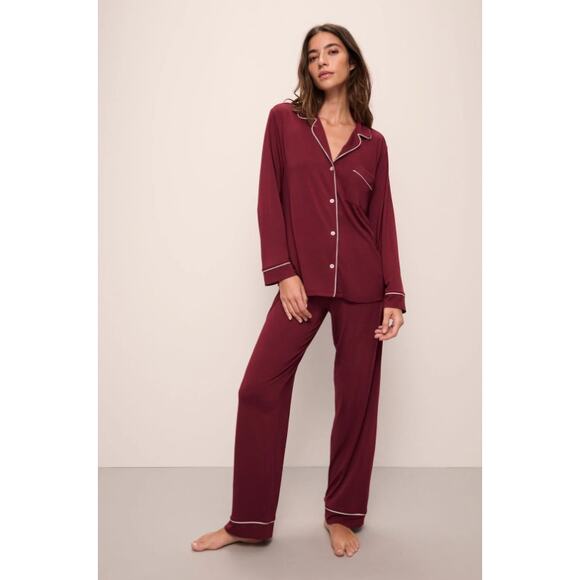 EBERJEY Women's Gisele Long Pajama Set Medium Red Cabernet TENCEL Modal NWT - Picture 1 of 13
